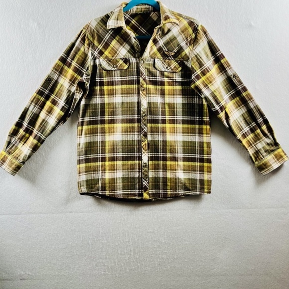 VTG JEEP Men's Roll Tab Sleeve Plaid Cotton Flannel Snap Closure Shirt Sz Med - Picture 1 of 11